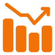 Bar chart with upward trend arrow