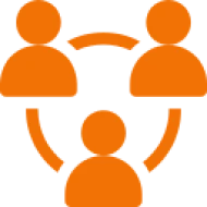 Connected orange figures in a circle